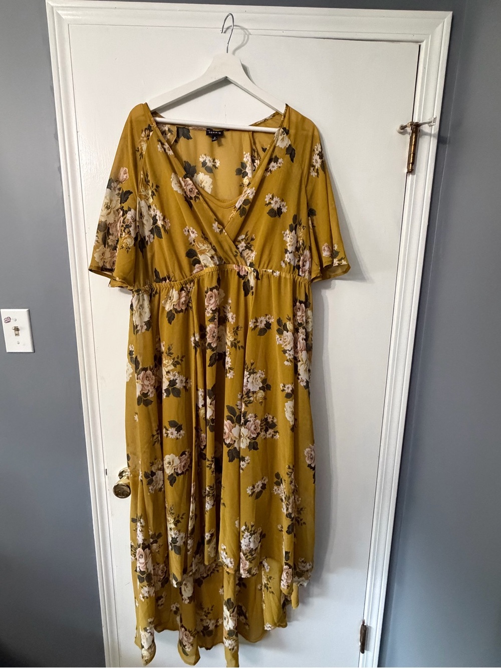 torrid Mustard Floral High-Low Wrap Dress